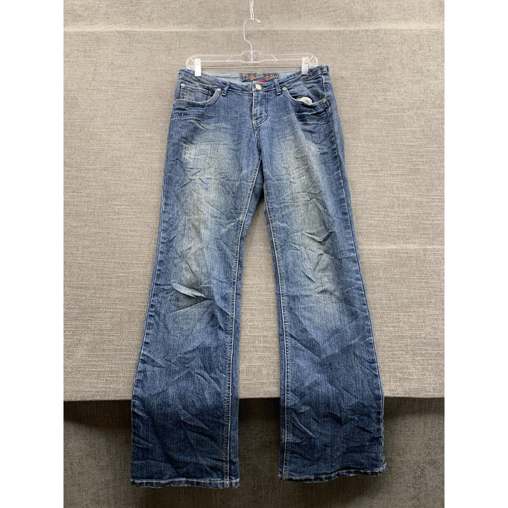 Highway Jeans Womens 9/10 Blue Denim Cotton Stretch Straight Leg Embroidered